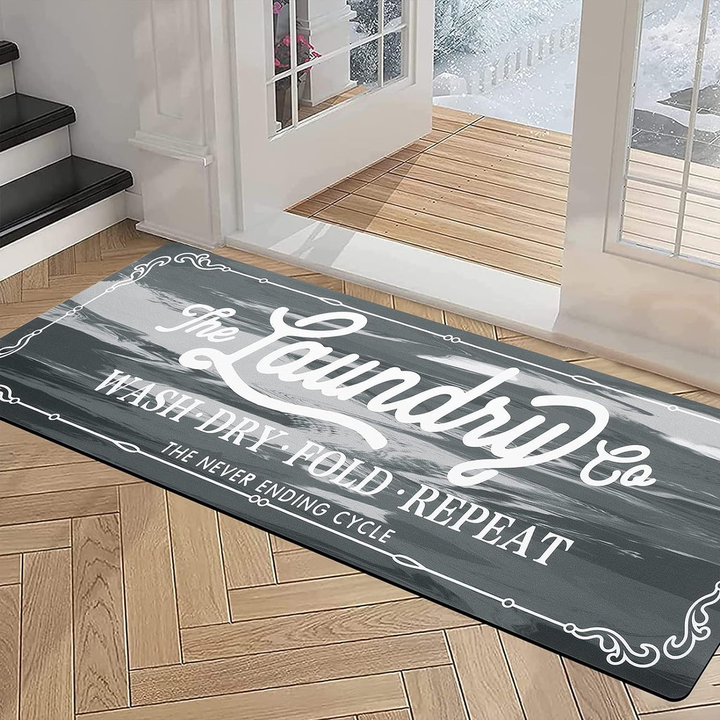 Laundry Room Rug Runner 20"X48" Waterproof Rubber Laundry Mat Non Slip Kitchen Mats for Floor Washable Floor Mat Runner Rug for Farmhouse Mudroom Washroom Bathroom Decor
