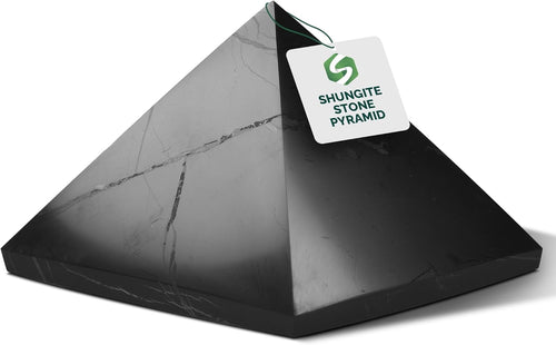 Authentic Shungite Pyramid Polished 50 Mm / 1.96" Chakra Energy Natural Healing Crystal Real Black Pyramid Home Office Protection Desk Decor Meditation Reiki Grounding Stone