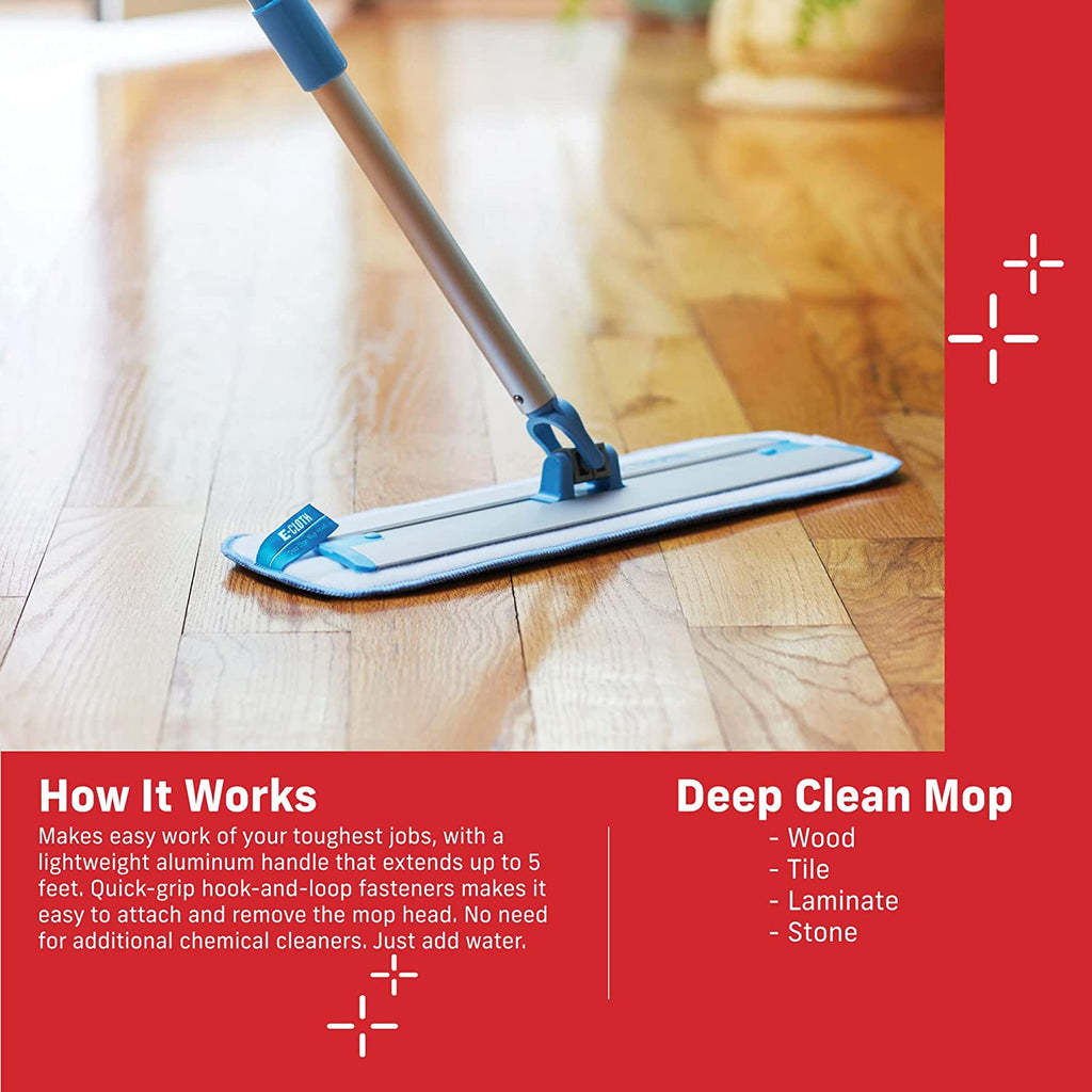 Deep Clean Microfiber Mop - Reusable Mop Pad for Home Cleaning, Hard Floors, Wood, Tile, or Laminate, Machine Washable, Use Wet for Cleaning or Dry for Dusting, No Refills or Spray Needed